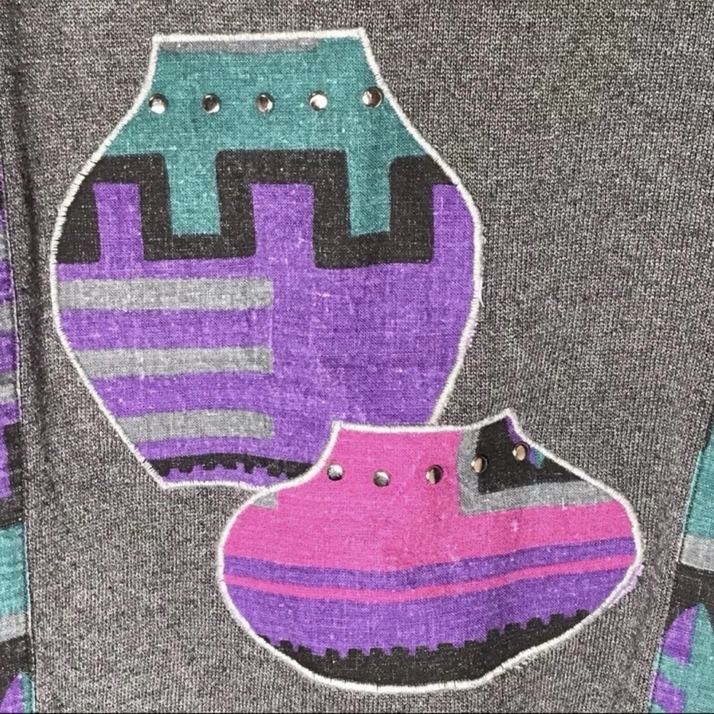 VTG Tribal Fringe Cardigan Sweatshirt‎ Southwestern Embroidered Hipster Retro L - Picture 6 of 8